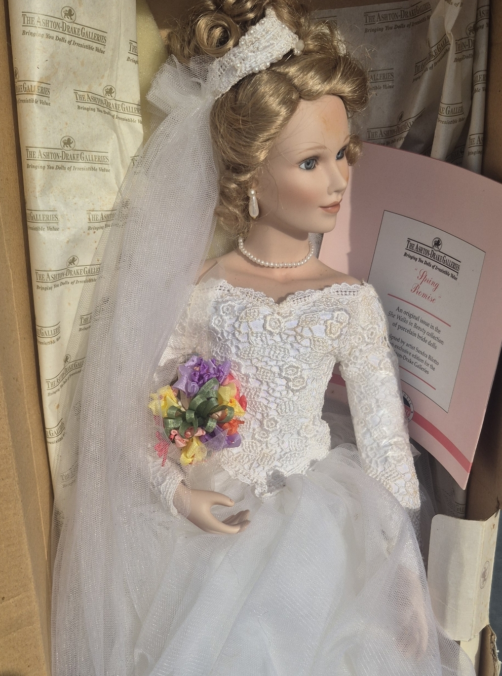 The Ashton-Drake Galleries Bridal Porcelain Bride Doll in White Lace